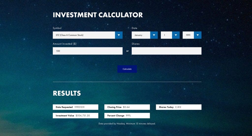 Constellation Brands Investment Strategies Calculator